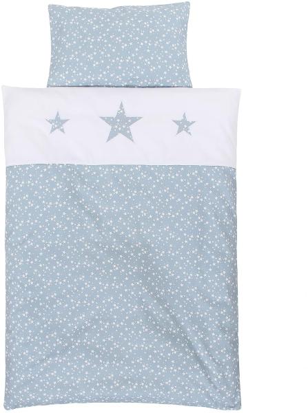 Babybay Kinderbettwäsche Piqué, azurblau Sterne weiß mit Applikation Stern 100 x 135 cm