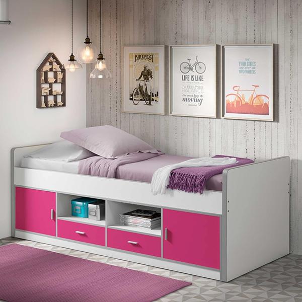 Vipack 'Bonny' Einzelbett weiß/pink