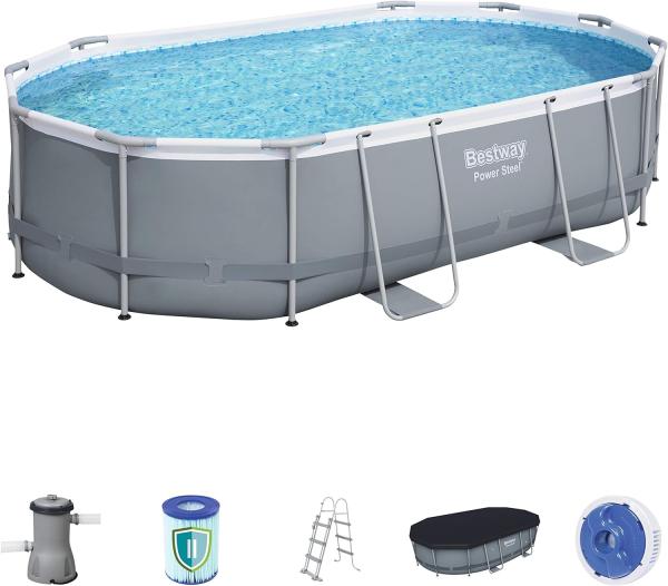 Bestway Power Steel Frame Pool, 488 x 305 x 107 cm, Komplett-Set mit Filterpumpe