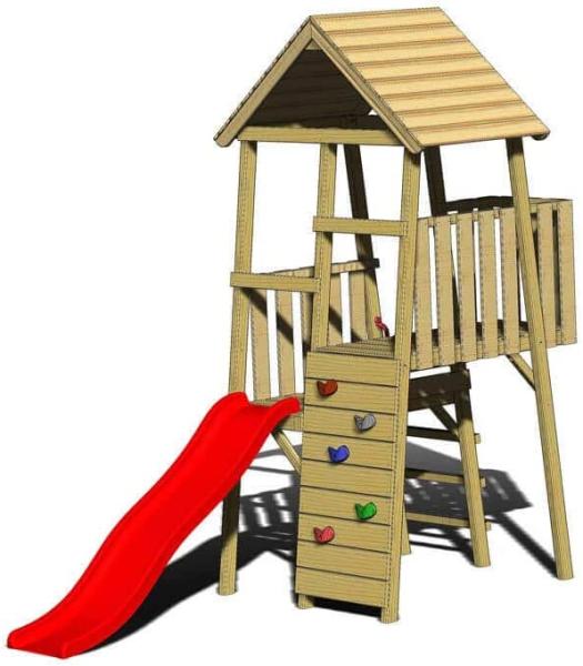 Wendi Toys Holz Spielturm Hase | inkl. Rutsche und Kletterwand | Natur | 260x110x270 cm