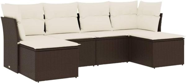 vidaXL 6-tlg. Garten-Sofagarnitur mit Kissen Braun Poly Rattan