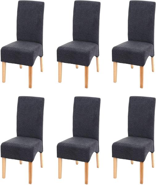 6er-Set Esszimmerstuhl Latina, Küchenstuhl Stuhl, Stoff/Textil ~ dunkelgrau, helle Beine