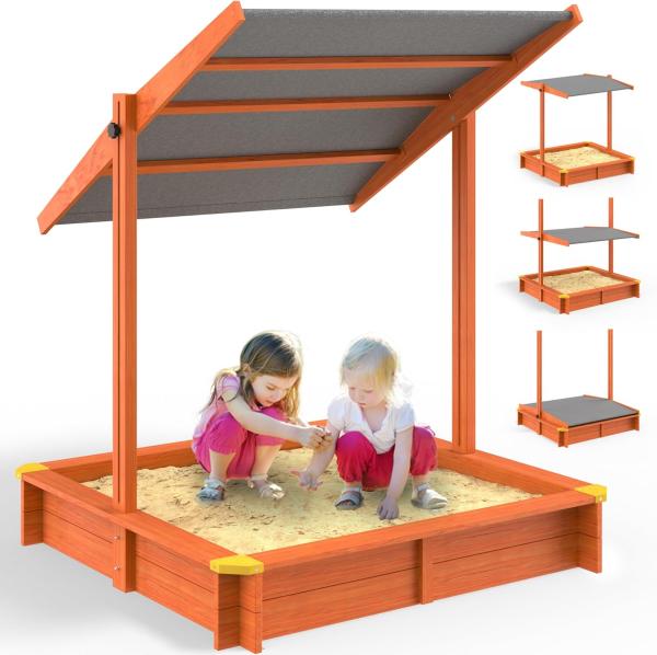 Spielwerk 'Max' Sandkasten mit Dach Kantenschutz Bodenvlies UV 50 Schutz Holz Umweltfreundlich Lasiert Sandkiste Sandbox Kinder Spielhaus