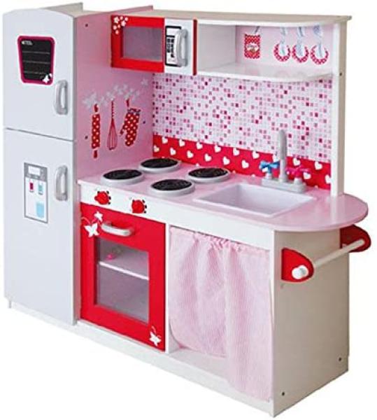 LEANToys Spielküche aus Holz Kühlschrank Mikrowelle Spülbecken Ofen Schrank Spielzeug