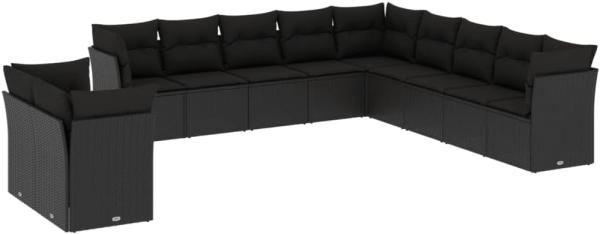 vidaXL 11-tlg. Garten-Sofagarnitur mit Kissen Schwarz Poly Rattan