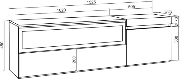 Skraut Home | TV-Schrank, Lowboard | für Wohnzimmer und Esszimmer | 150x45x35cm | Für TV-Geräte bis zu 65" | Elektrokamin. Maße | Hängend | Moderner Stil | Weiß und Schwarz Bild 3