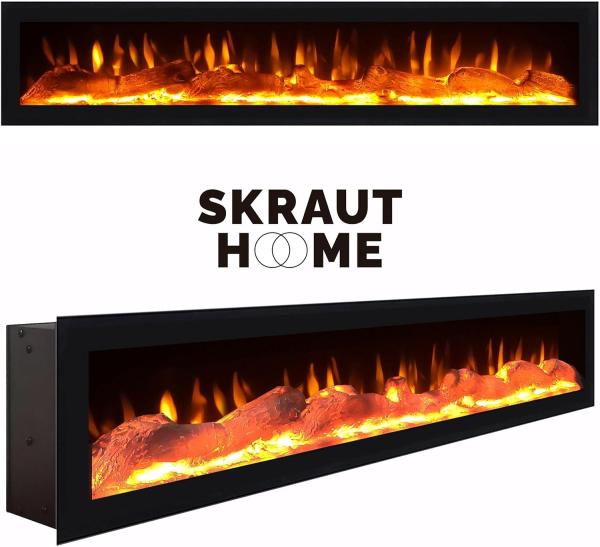 Skraut Home | TV-Schrank, Lowboard | für Wohnzimmer und Esszimmer | 150x45x35cm | Für TV-Geräte bis zu 65" | Elektrokamin. Maße | Hängend | Moderner Stil | Weiß und Schwarz Bild 6