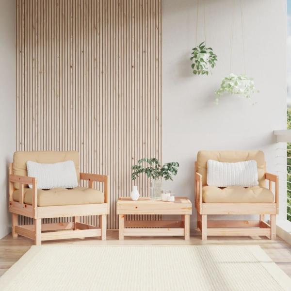 vidaXL Gartenstühle mit Kissen 2 Stk. Massivholz Kiefer