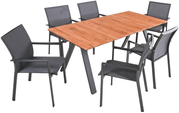 Tischgruppe DAVINA Set 04 7-tlg Garten Sitzgruppe Outdoor Grau Holz Metall Möbel