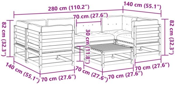 vidaXL 7-tlg. Garten-Sofagarnitur mit Kissen Wachsbraun Kiefernholz Bild 4