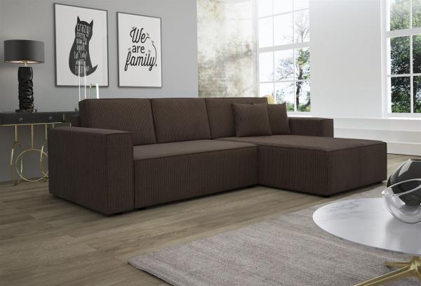 Ecksofa Schlafsofa Sofa CONOR PREMIUM Stoff Poso Dunkelbraun Ottomane Rechts