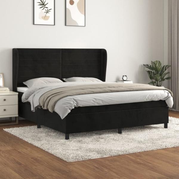 Boxspringbett mit Matratze Schwarz 180x200 cm Samt (Farbe: Schwarz)