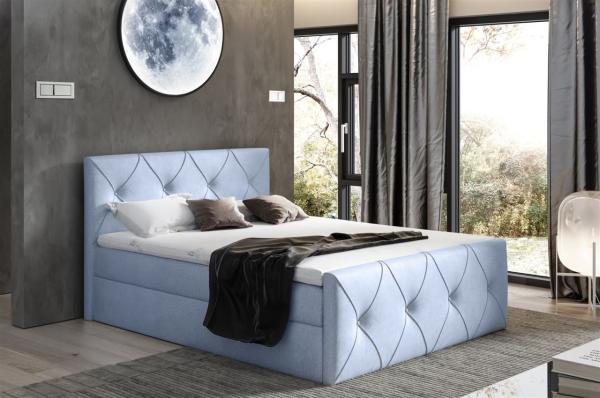 Boxspringbett Schlafzimmerbett LEWIS LUX 180x220cm in Stoff Monolith Sky