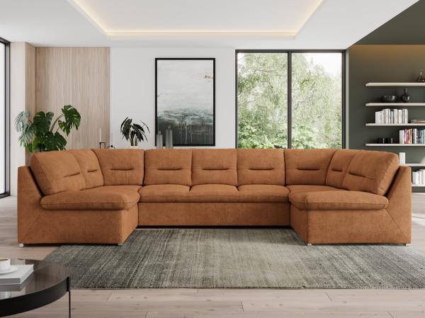 U-förmige Ecksofa, Bigsofa mit schlaffunktion, Wohnlandschaft XXL - MORBIDO U - Orange Stoff