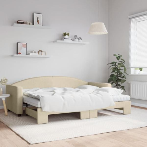 vidaXL Tagesbett Ausziehbar mit Matratzen Creme 80x200 cm Stoff