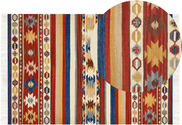 Kelim Teppich Wolle mehrfarbig 200 x 300 cm orientalisches Muster Kurzflor JRARAT