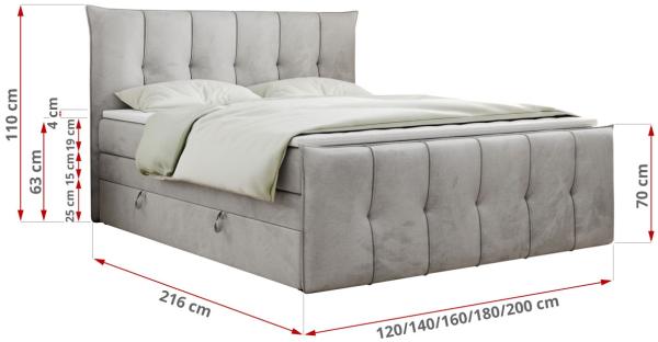 Boxspringbett KING DE LUX - 7-Zonen Matratze - PREMIUM-11-KING - 120x200cm - Hellgrau Velours - H4 Bild 5