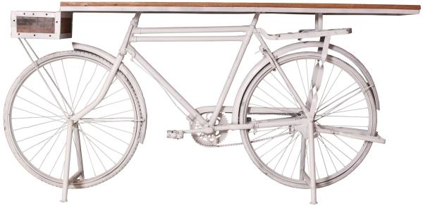 Sit Möbel Stehtisch aus recyceltem Fahrrad L = 190 x B = 41 x H = 95 cm weiß, Holz bunt
