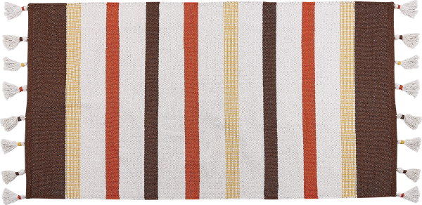 Teppich Baumwolle braun beige 80 x 150 cm gestreiftes Muster Kurzflor HISARLI