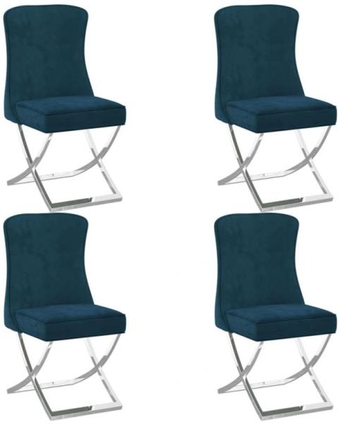 vidaXL Esszimmerstühle 4 Stk. Blau 53x52x98 cm Samt & Edelstahl