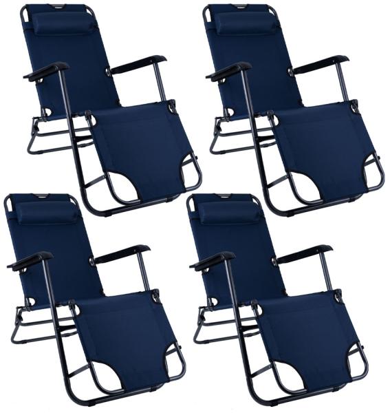 4er Set Klappstuhl, Sonnenliege, Kopfkissen, blau, L 153 cm