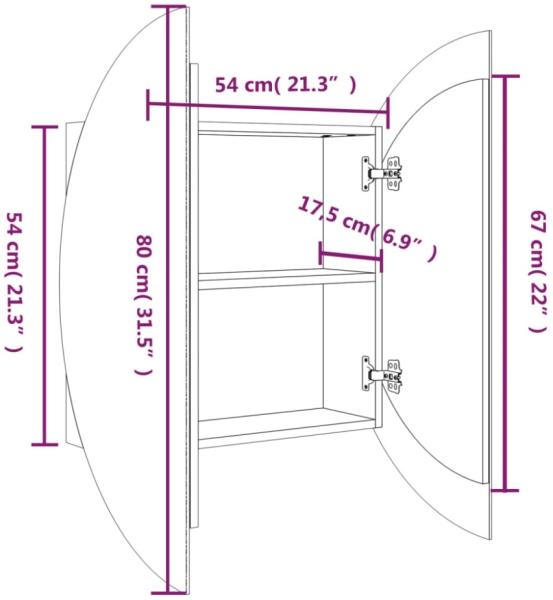 Badezimmerschrank mit Rundem Spiegel & LED Grau 54x54x17,5 cm Bild 2