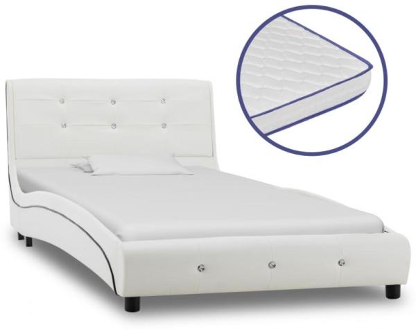 vidaXL Bett mit Matratze Kunstleder - mit Steinchen Weiß 90 x 200 cm Memory-Schaum