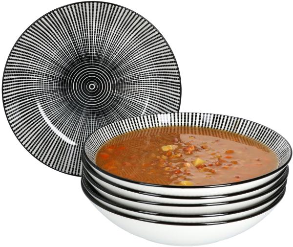 Mambocat 6er Suppenteller Taipei 450ml Soup Bowl schwarz & weiß Linien Geschirr