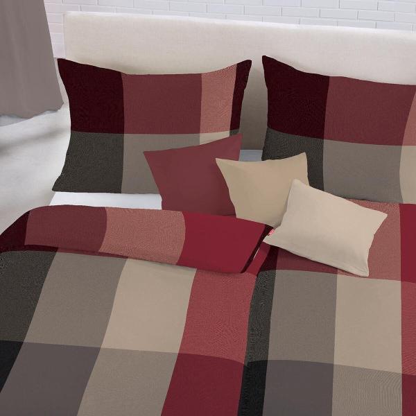 Fleuresse Lech Edelflanell Bettwäsche 135x200 Karo dunkelrot anthrazit 604386-04