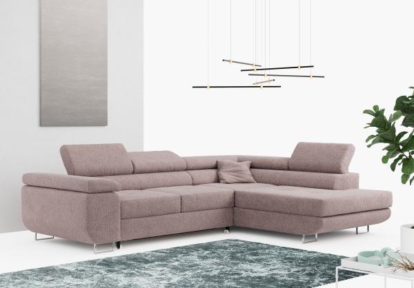 Ecksofa L-Form Couch mit Schlaffunktion und Verstellbare Kopfstützen - GUSTAW - Rose Boucle - Rechts