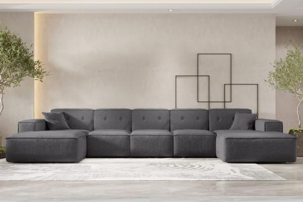 Wohnlandschaft Sofa U-Form CESINA XL in Stoff Ascot Bukla Grafit