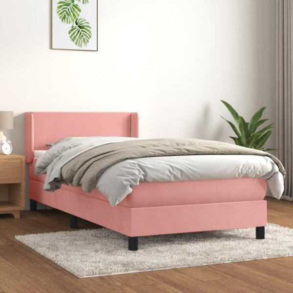 Boxspringbett mit Matratze Rosa 90x190 cm Samt (Farbe: Rosa)