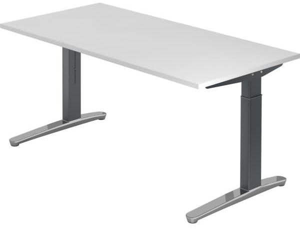 'XB16' Schreibtisch, C-Fuß, poliert, 160x80cm, Weiß / Graphit