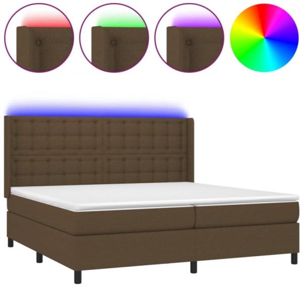 vidaXL Boxspringbett mit Matratze & LED Stoff Dunkelbraun 200 x 200 cm, Härtegrad: H2 [3138664]