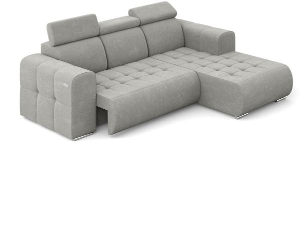 MEBLINI Elektrische Schlafcouch - Ecksofa mit Schlaffunktion - Sofa mit Relaxfunktion und Kopfstützen - Couch L-Form - Eckcouch - Wohnlandschaft - MADELINE - 266x200x93cm Rechts - Hellgrau Samt