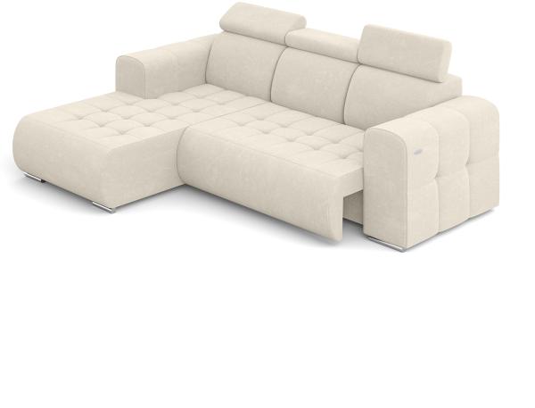 MEBLINI Elektrische Schlafcouch - Ecksofa mit Schlaffunktion - Sofa mit Relaxfunktion und Kopfstützen - Couch L-Form - Eckcouch - Wohnlandschaft - MADELINE - 266x200x93cm Links - Creme Samt