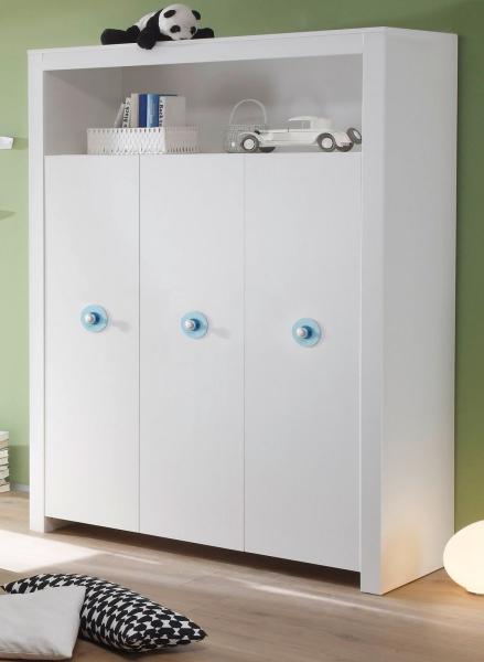 Babyzimmer Kleiderschrank Olivia weiß und blau 130 cm 3-türig