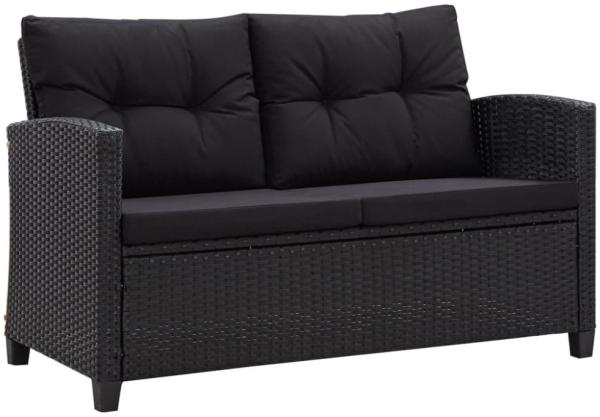 2-Sitzer-Gartensofa aus Polyrattan in Schwarz mit Kissen