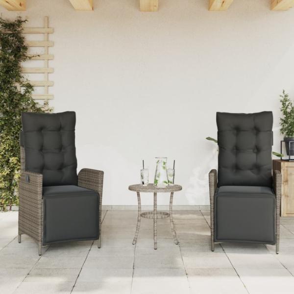 vidaXL Gartensessel mit Fußteil 2 Stk. Verstellbar Grau Poly Rattan