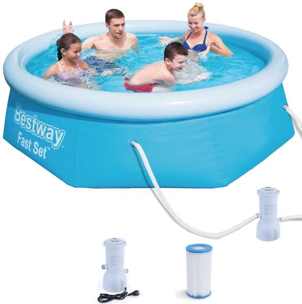 BESTWAY Fast Set Pool Swimmingpool Rund Kinderbecken mit Filterpumpe 244x66cm