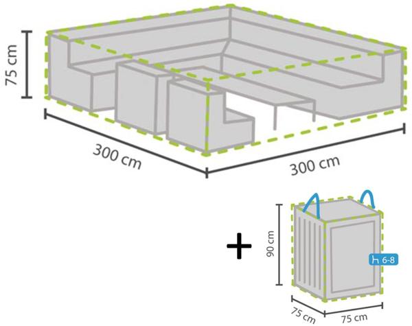 Schutzhülle Abdeckung 300x300cm für Garten Lounge Set + Hülle für 6-8 Kissen