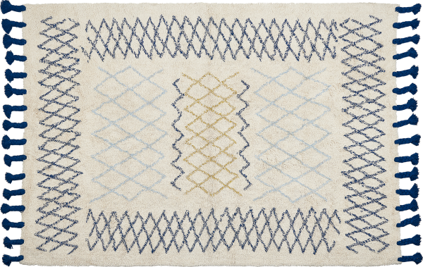 Teppich Baumwolle beige blau 160 x 230 cm geometrisches Muster Kurzflor ERZINCAN