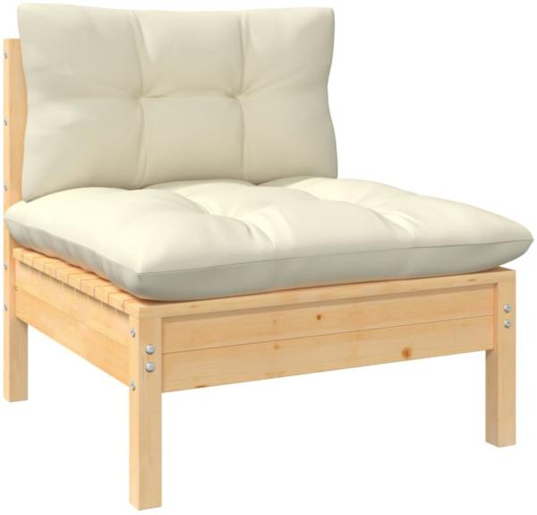 vidaXL Garten-Mittelsofa mit Kissen in Creme Massivholz Kiefer