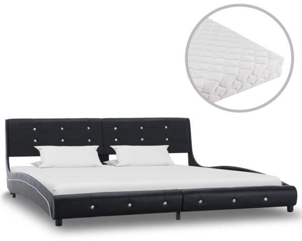 vidaXL Bett mit Matratze Kunstleder - mit Steinchen Schwarz 180 x 200 cm Schaumstoff
