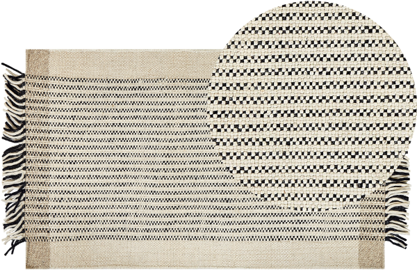 Teppich Wolle beige schwarz 80 x 150 cm Kurzflor DIVARLI