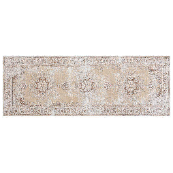 Teppich Baumwolle beige 60 x 180 cm orientalisches Muster Kurzflor ALMUS