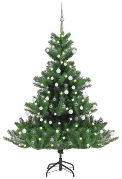 vidaXL Künstlicher Weihnachtsbaum Nordmann LED & Kugeln Grün 180 cm, Mit Beleuchtung [3077732]