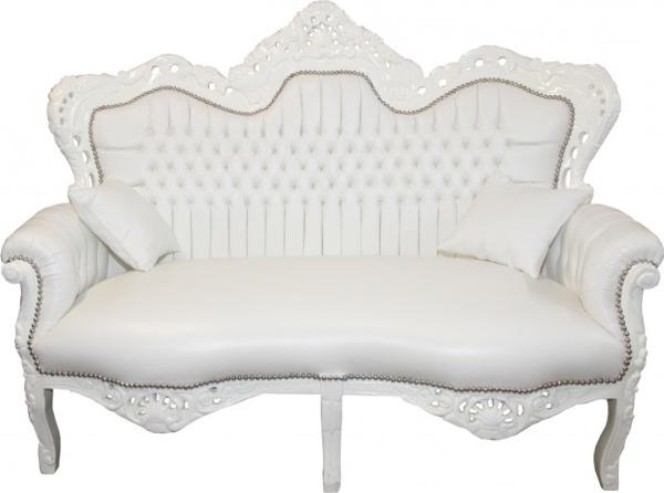 Casa Padrino Barock 2er Sofa Master Weiß Lederoptik - Wohnzimmer Couch Möbel Lounge