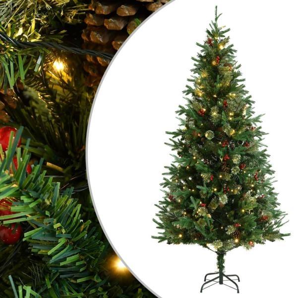 vidaXL Weihnachtsbaum mit LEDs & Kiefernzapfen Grün 225 cm PVC & PE