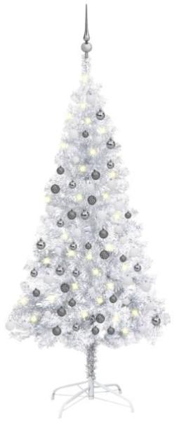 vidaXL Künstlicher Weihnachtsbaum mit LEDs & Kugeln Silbern 150cm PET, Mit Beleuchtung [3077695]